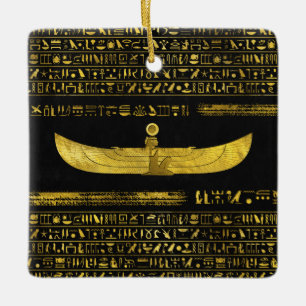 Golden Egyptian God Ornament op zwart leder