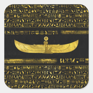 Golden Egyptian God Ornament op zwart leer Vierkante Sticker