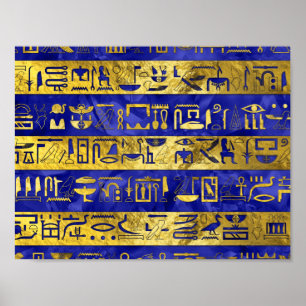 Golden Egyptische hiërogliefen patroon Poster