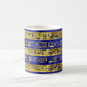 Golden-Egyptische hiërogliefroons patroonblauw Koffiemok