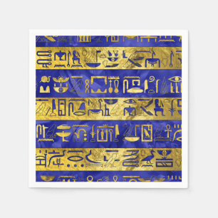 Golden-Egyptische hiërogliefroons patroonblauw Servet
