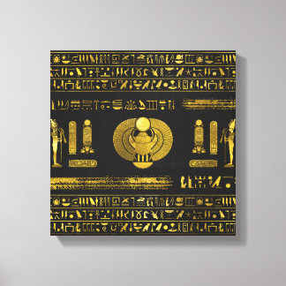 Golden Egyptische karab op zwart leder Canvas Afdruk