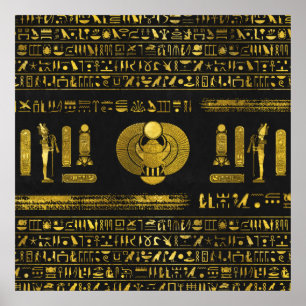 Golden Egyptische karab op zwart leder Poster