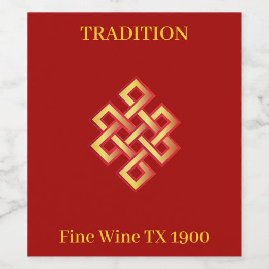 Golden eindeloze knoop & kalligrafie op de Bourgog Wijn Etiket (Enkel label)