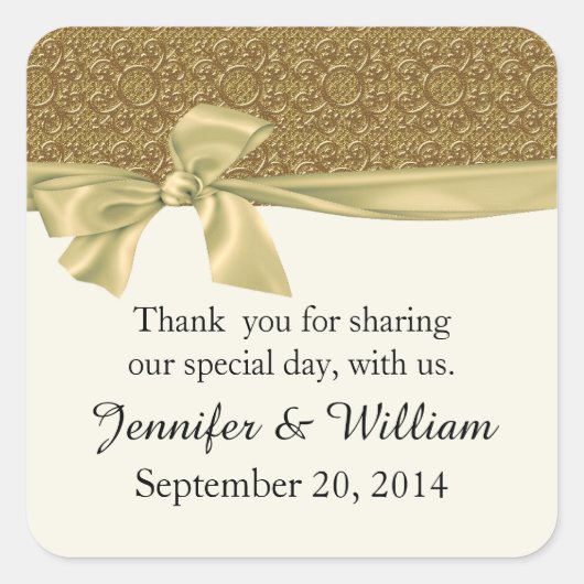 Golden Elegance Custom Wedding Favor Sticker (Devant)