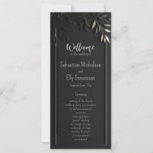 Golden Elegance Floral Mariage Pragram Carte Plat