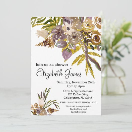 Golden Elegance Herfst Floral Baby shower Kaart (Staand voorkant)