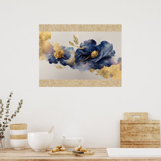 Golden Elegant Flower Poster (Keuken)