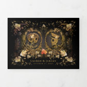 Golden Elegant Skeletons RecEPT & NON-MENU RSVP Drieluik Uitnodiging (Cover)