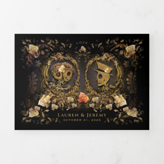 Golden Elegant Skeletons RÉCEPTION & NON MENU RSVP (Page de couverture)