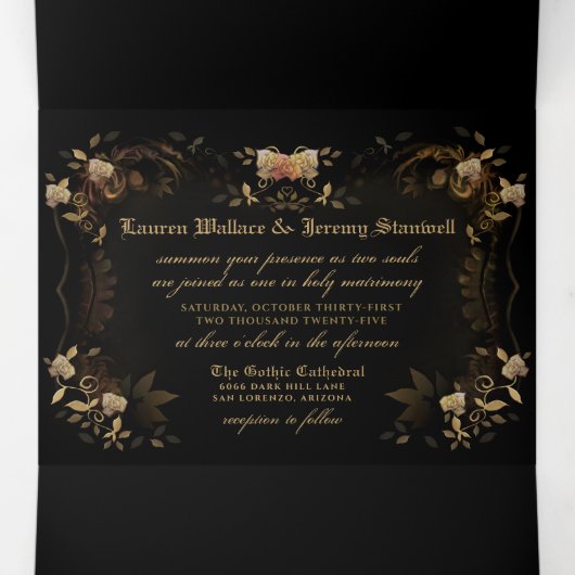 Golden Elegant Skeletons RÉCEPTION & NON MENU RSVP (Intérieur au milieu)