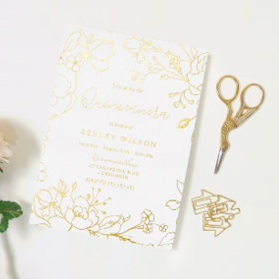 Golden Elegant White Modern Quinceanera Real Gold Folie Uitnodiging