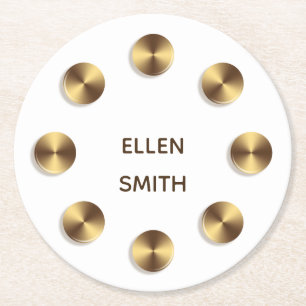 Golden element. Naam. Ronde Kartonnen Onderzetter