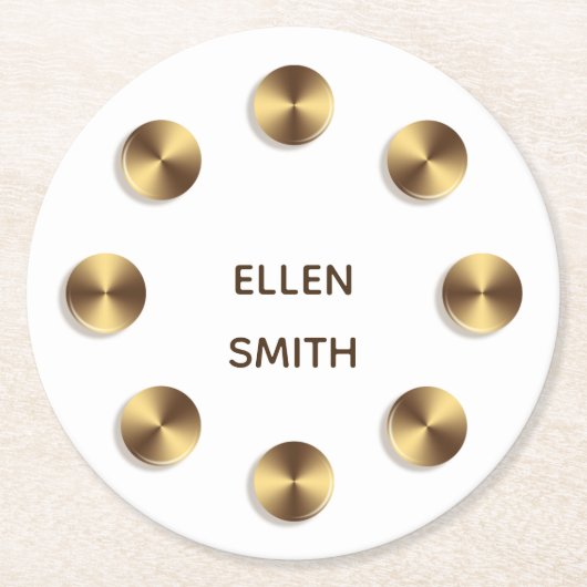 Golden element. Naam. Ronde Kartonnen Onderzetter (Voorkant)