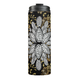 Golden element op zwarte achtergrond. Golden black Thermosbeker