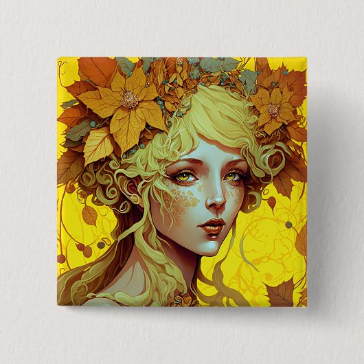Golden Elf Fairy Fae Fantasy Art Vierkante Button 5,1 Cm (Voorkant)
