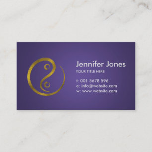 Golden Embossed Yin Yang symbool op paars Visitekaartje