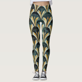 Golden Emerald Art Deco Fan Patroon Leggings
