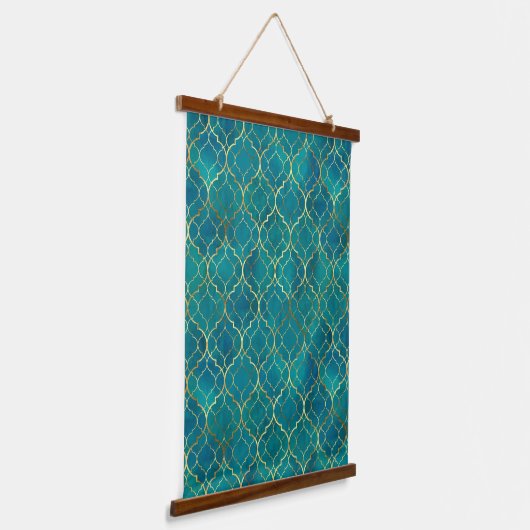 Golden Emerald Geometry Hangend Wandkleed (Gebogen)