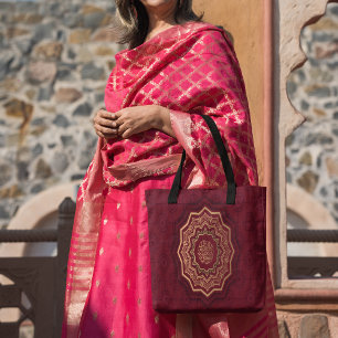 Golden en Crimson Arabesque Style Mandala Draagtas