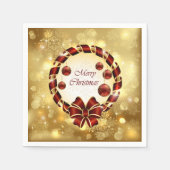 Golden en Rode kerst met Bow en Snowflake Servetten (Voorkant)