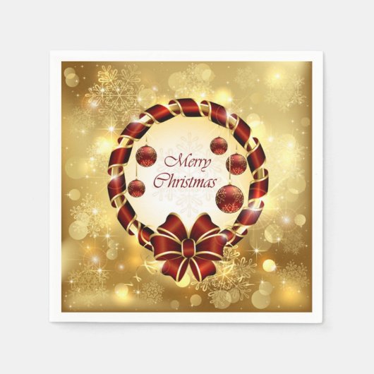 Golden en Rode kerst met Bow en Snowflake Servetten (Voorkant)