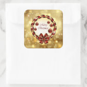 Golden en rode kerstmis met Bow en Snowflake Vierkante Sticker (Tas)