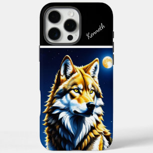 Golden en Silver Wolf zonsondergang iPhone 16 Pro Max Hoesje