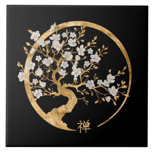 Golden Enso Zen Circle Sakura boom Tegeltje (Voorkant)