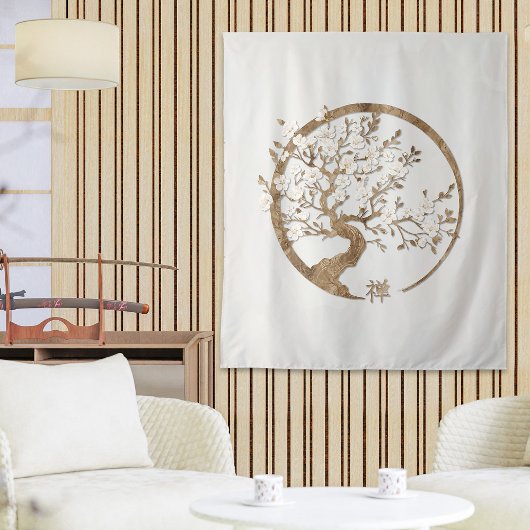 Golden Enso Zen Circle Sakura boom Wandkleed