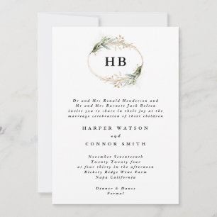Golden Eucalyptus Wreath Monogram Weddenschap Kaart