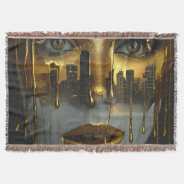 Golden Face Surrealist City Urban Digital Art Deken