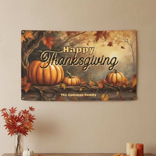 Golden Fall Forest Orange Pumpkins Thanksgiving Spandoek