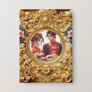Golden Faux Chinees Carving Lijst Button