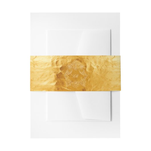 Golden Faux Folie Crest Monogram Bruiloft Uitnodigingen Wikkel (Voorkant Voorbeeld)