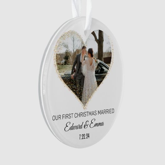 Golden Faux Glitter Custom Eerste Kerstmis Getrouw Ornament (voorkant)