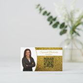 Golden Faux Glitter, Professiona Photo & QR Code Visitekaartje (Staand voorkant)