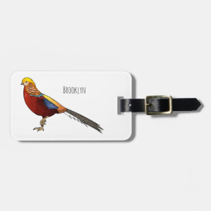 Golden fazant vogel cartoon illustratie bagagelabel