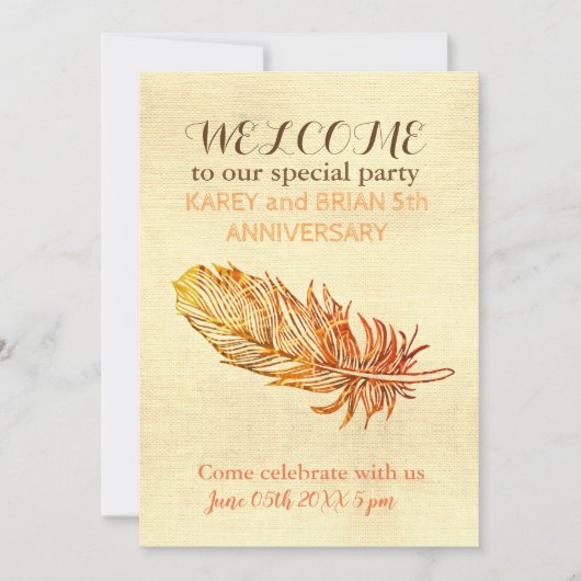 Golden Feather Canvas Fotouitnodiging Kaart (Voorkant)