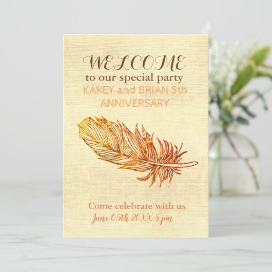Golden Feather Canvas Fotouitnodiging Kaart (Staand voorkant)