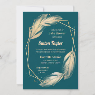 Golden Feathers op Blauwgroen Baby shower Kaart