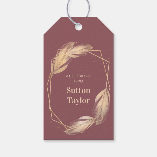 Golden Feathers op Mauve Cadeaulabel (Voorkant)