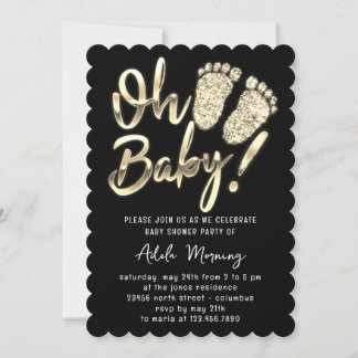 Golden Feet Baby Girl Boy Shower Black White Kaart