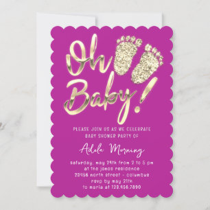 Golden Feet Baby Girl Boy Shower Paarse Fuchsia Kaart