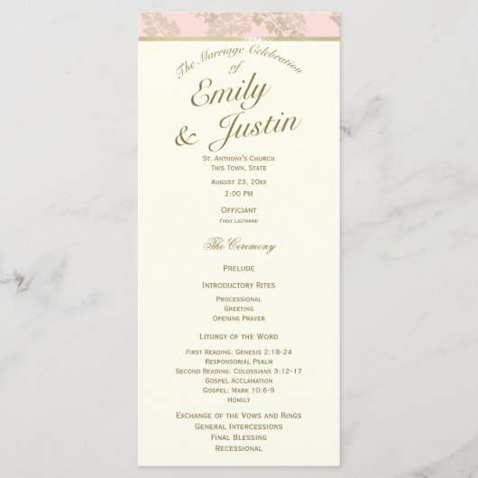 Golden Fern Blush en Ivoor Wedding Programma (Voorkant)