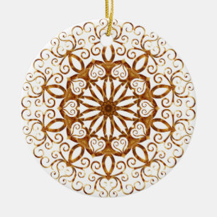 Golden filigree flake op wit keramisch ornament