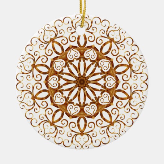 Golden filigree flake op wit keramisch ornament (Voorkant)