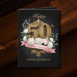 Golden Filigree & Flowers 50ste bruiloft Jubileum Kaart