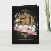 Golden Filigree & Flowers 50ste bruiloft Jubileum Kaart (Voorkant)