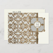 Golden Filigree, grijs - sparen de datum aankondig Aankondigingskaart (Voorkant / Achterkant)